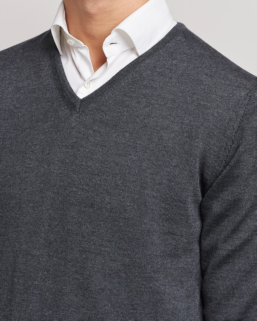 Herren | Pullover | Stenströms | Merino V-Neck Anthracite
