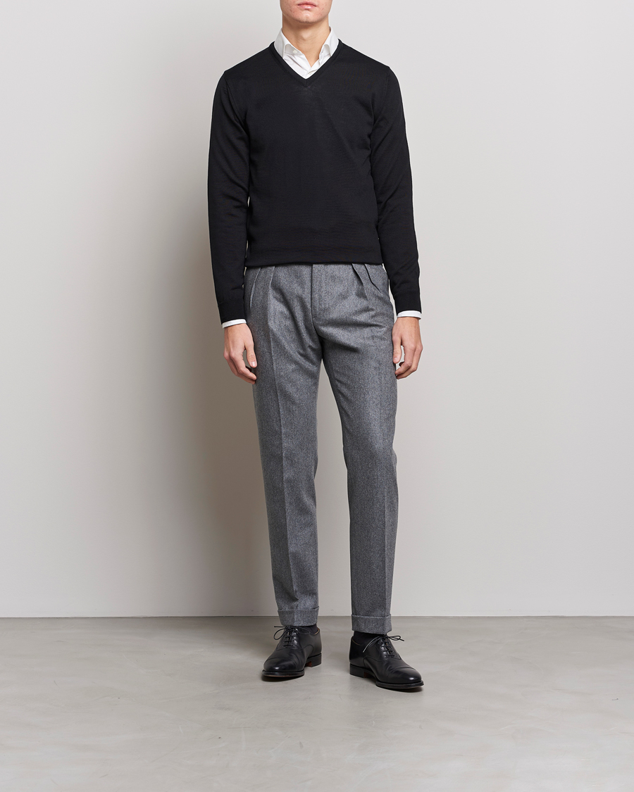 Herren | Pullover | Stenströms | Merino V-Neck Black