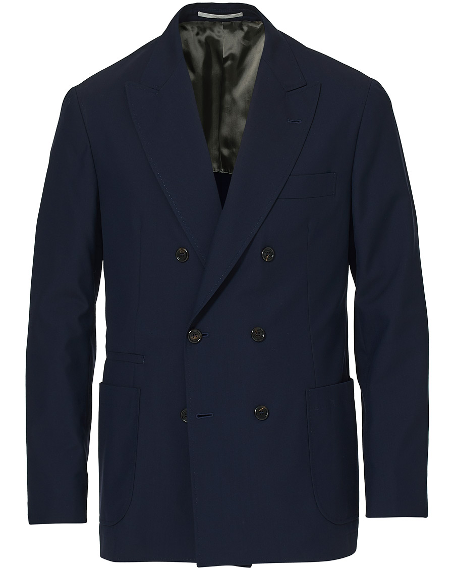 Herren | Kombi-Sakko | Brunello Cucinelli | Super 120s Wool Double Breasted Blazer Navy