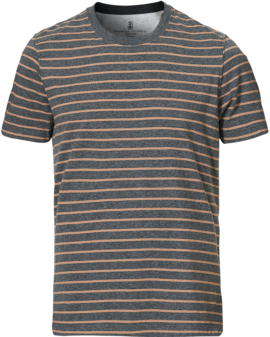 Herren | T-Shirts | Brunello Cucinelli | Breton Stripe Short Sleeve T-Shirt Grey/Brown