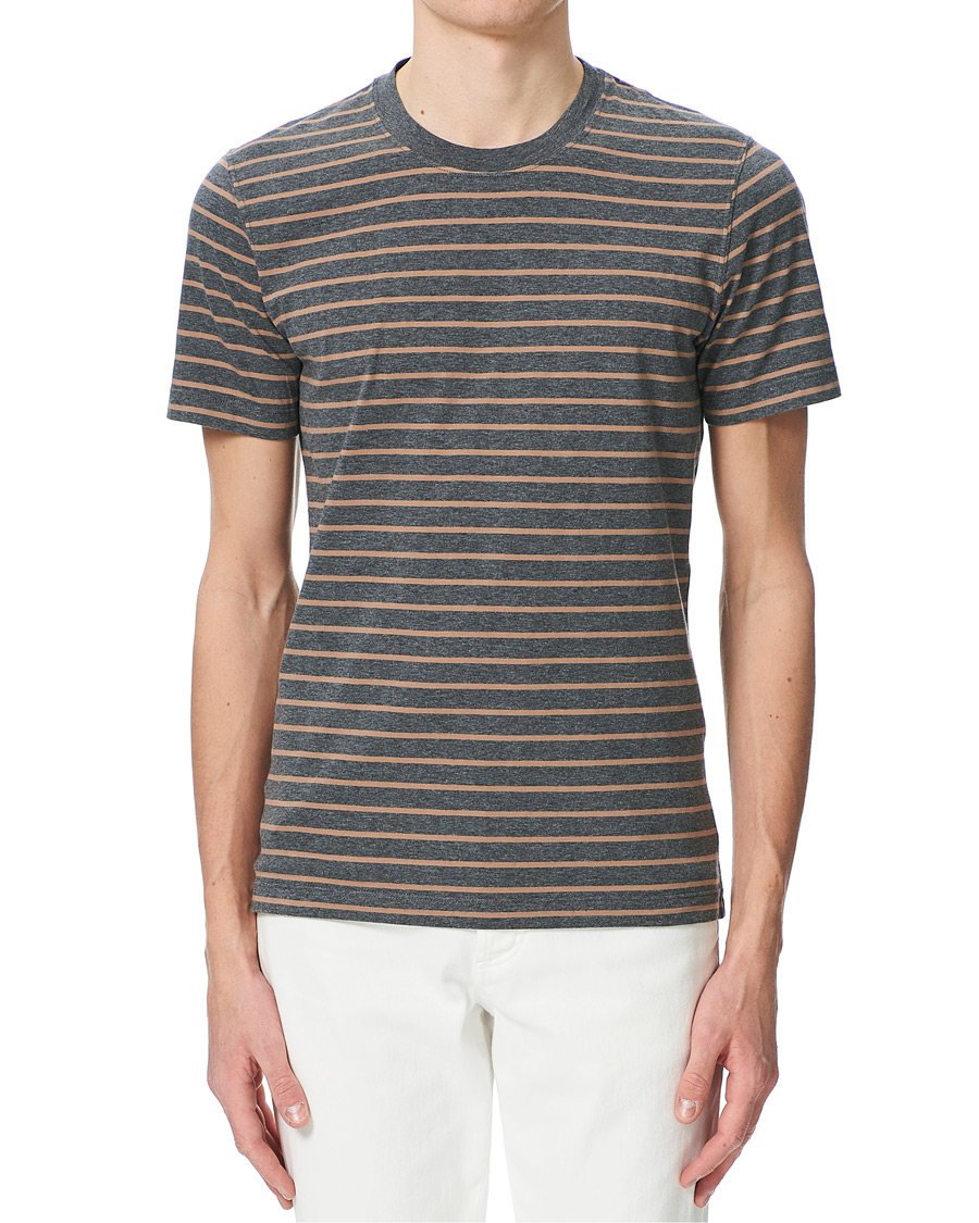 Herren | T-Shirts | Brunello Cucinelli | Breton Stripe Short Sleeve T-Shirt Grey/Brown