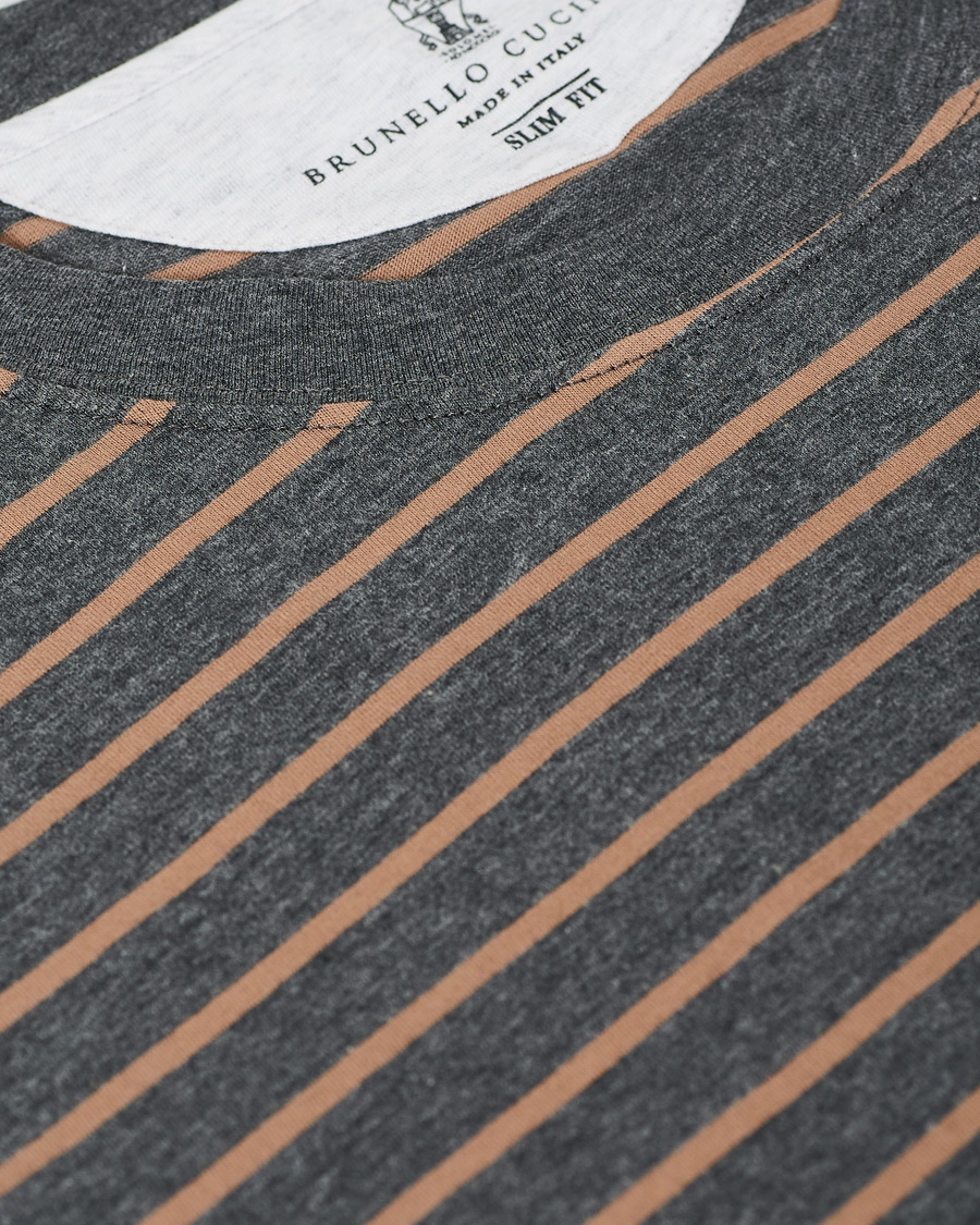 Herren | T-Shirts | Brunello Cucinelli | Breton Stripe Short Sleeve T-Shirt Grey/Brown