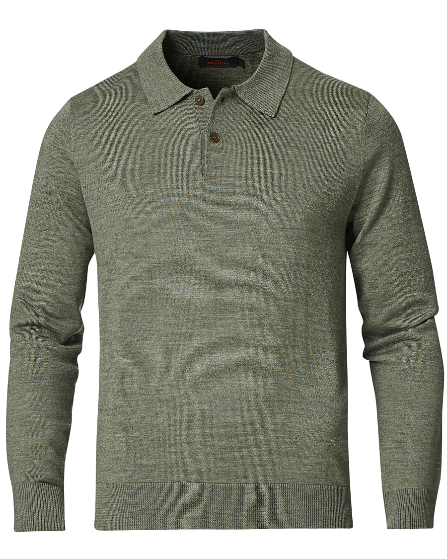 Herren | Pullover | Morris | Merino Long Sleeve Polo Shirt Olive