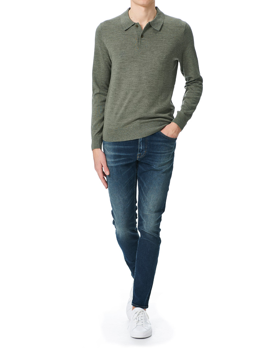 Herren | Pullover | Morris | Merino Long Sleeve Polo Shirt Olive