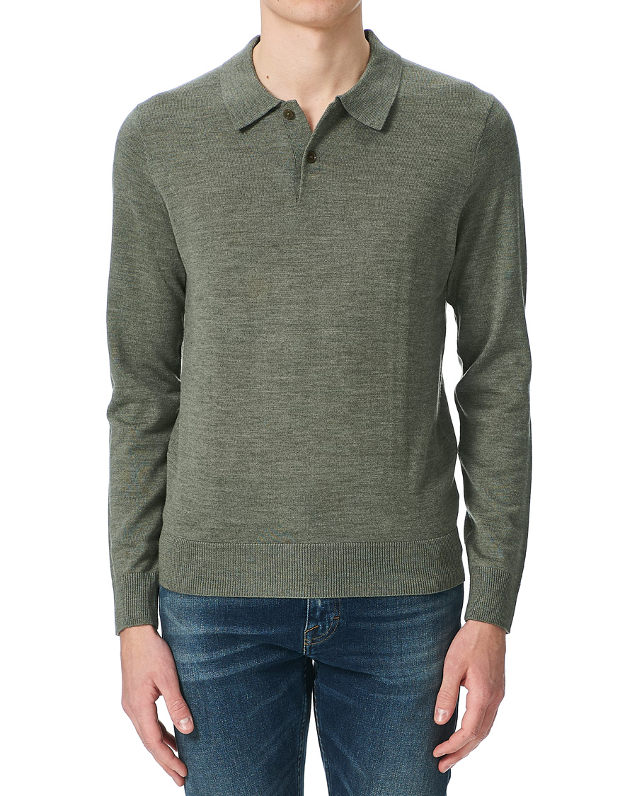 Herren | Pullover | Morris | Merino Long Sleeve Polo Shirt Olive