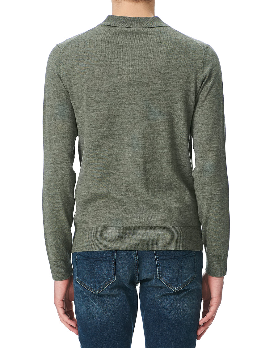 Herren | Pullover | Morris | Merino Long Sleeve Polo Shirt Olive