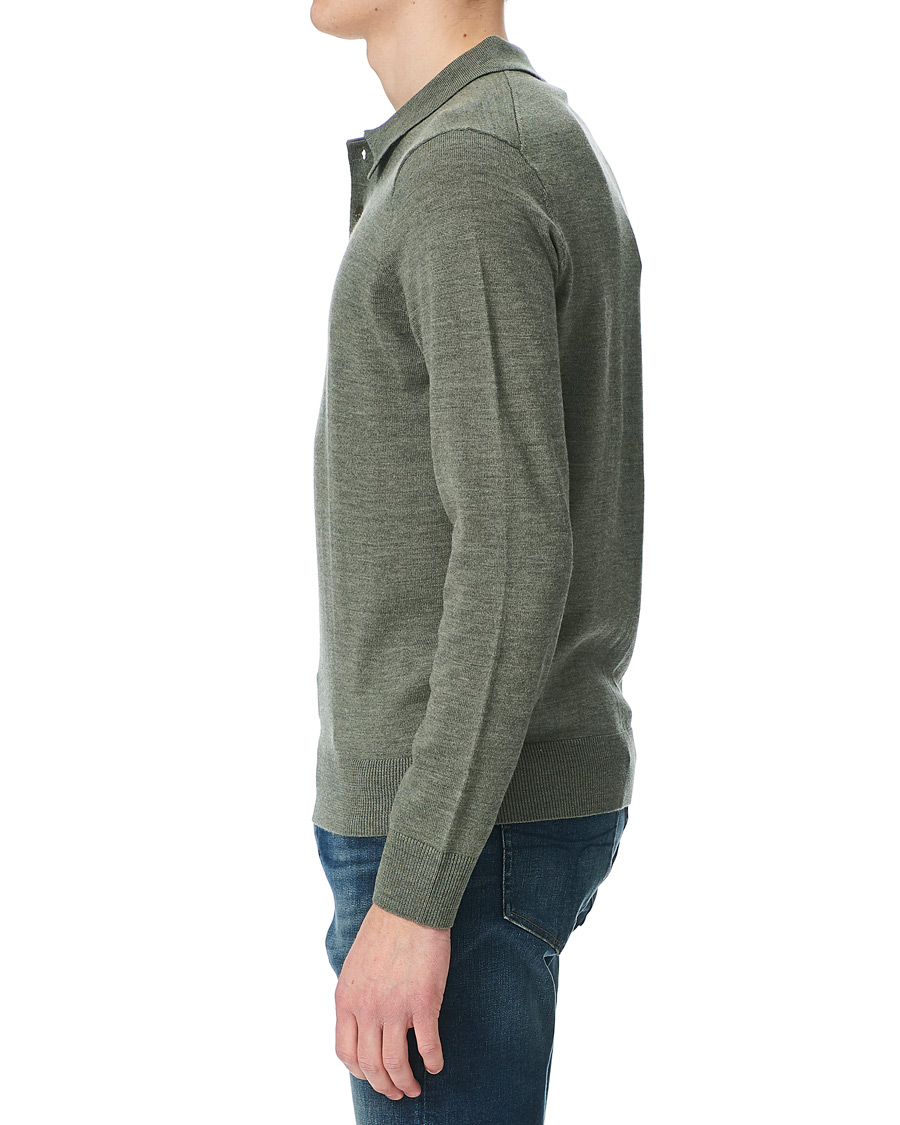 Herren | Pullover | Morris | Merino Long Sleeve Polo Shirt Olive
