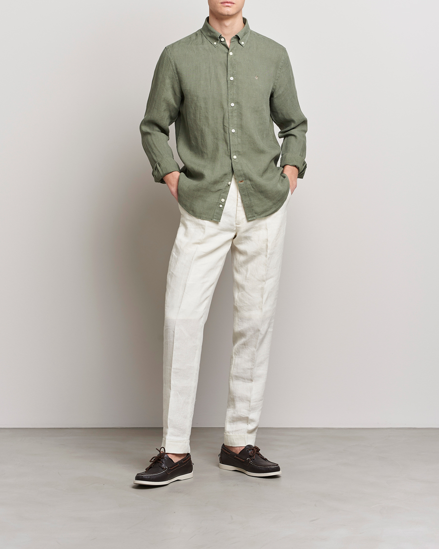 Herren | Hemden | Morris | Douglas Linen Button Down Shirt Olive