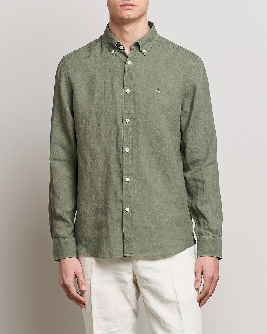Herren | Leinenhemden | Morris | Douglas Linen Button Down Shirt Olive