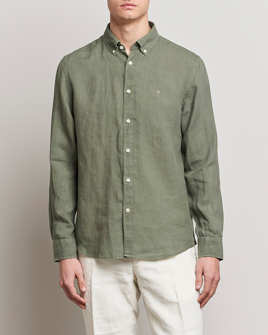 Herren | Smart Casual | Morris | Douglas Linen Button Down Shirt Olive