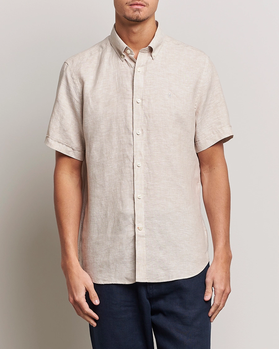 Herren | Leinenhemden | Morris | Douglas Linen Short Sleeve Shirt Khaki