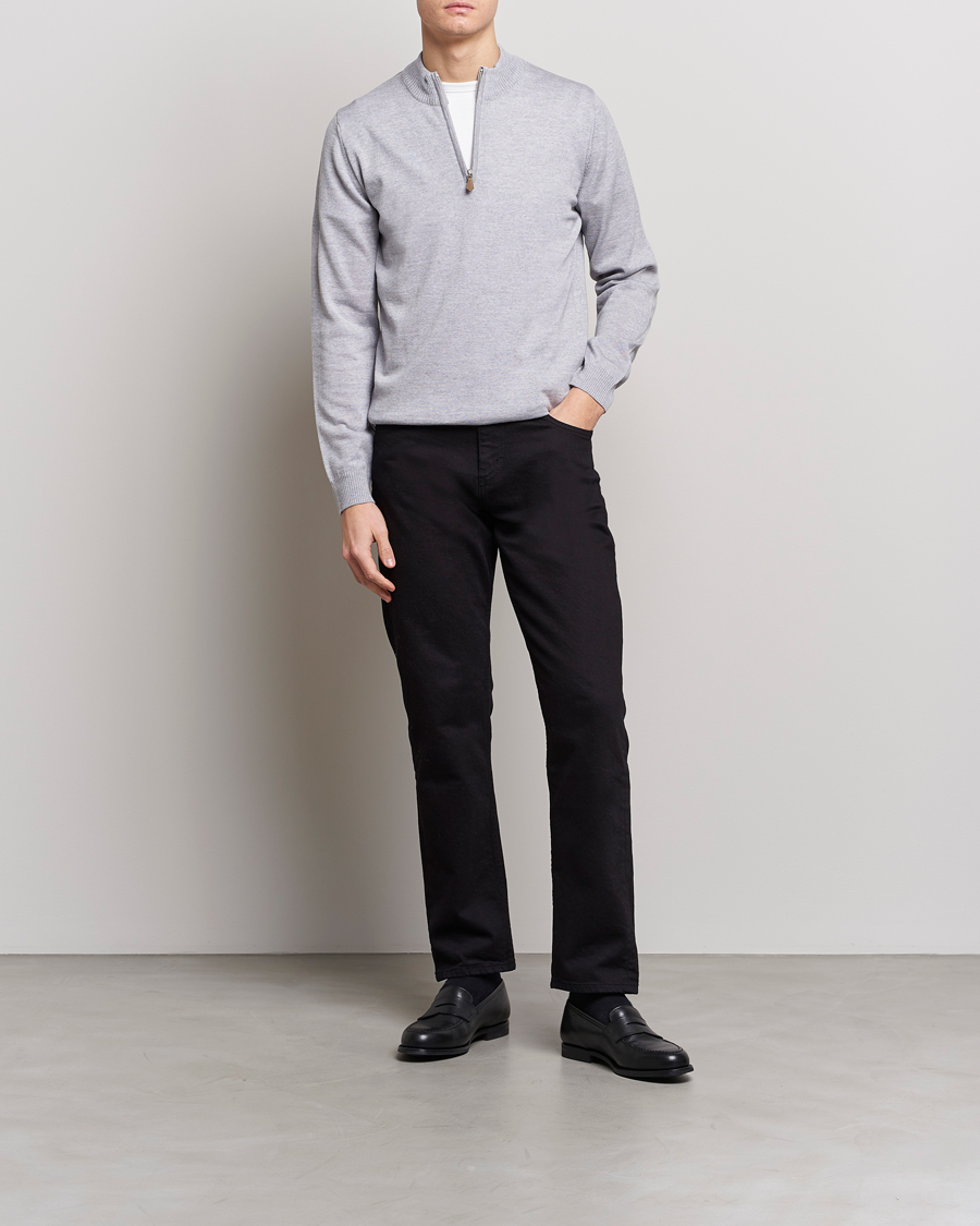 Herren | Pullover | Stenströms | Merino Half Zip Light Grey