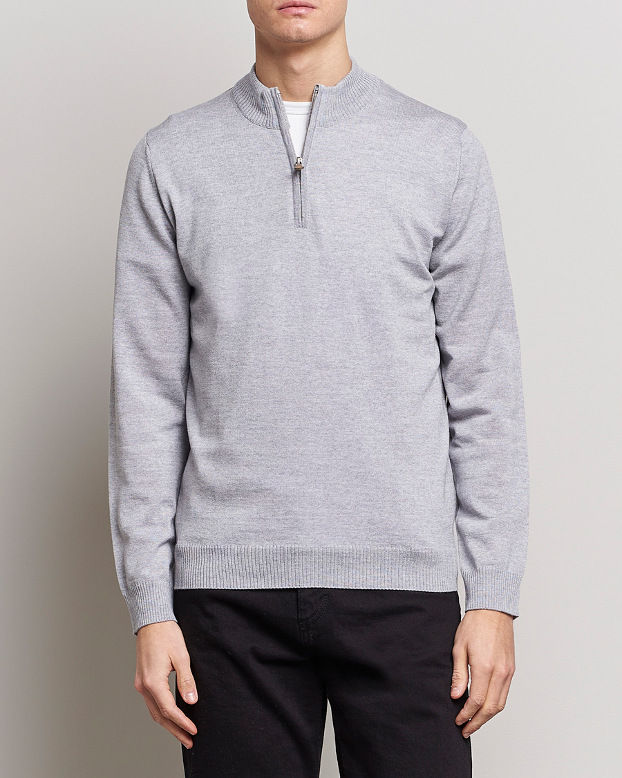 Herren | Pullover | Stenströms | Merino Half Zip Light Grey