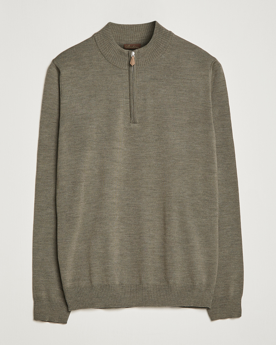 Herren | Pullover | Stenströms | Merino Wool Half Zip Olive