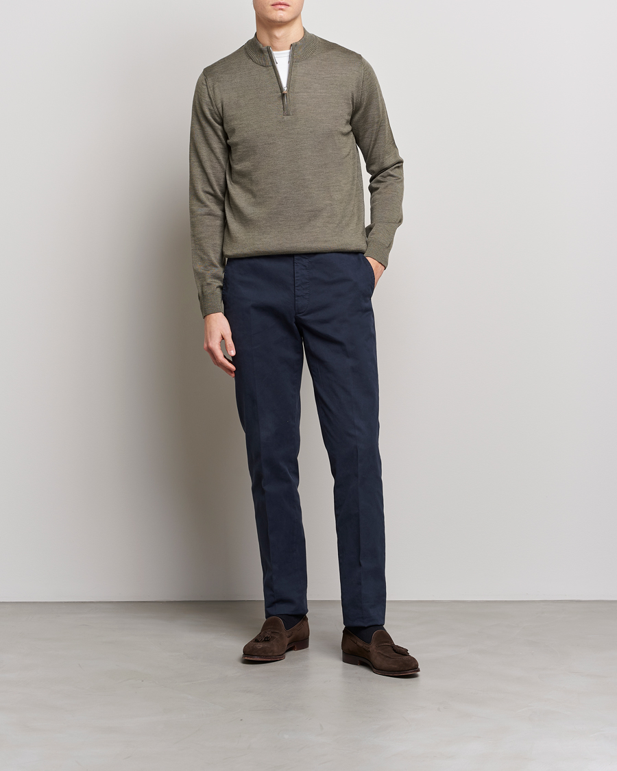 Herren | Pullover | Stenströms | Merino Wool Half Zip Olive