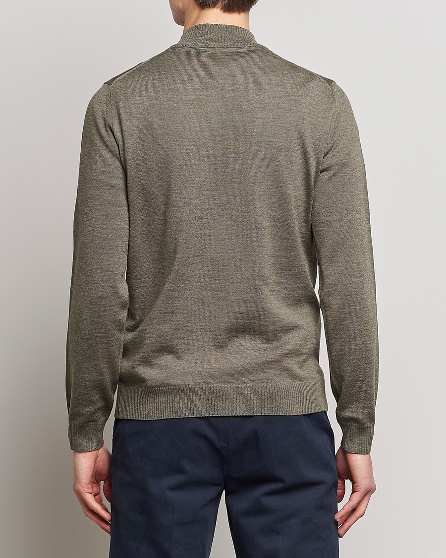 Herren | Pullover | Stenströms | Merino Wool Half Zip Olive