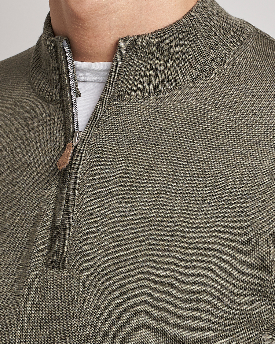 Herren | Pullover | Stenströms | Merino Wool Half Zip Olive