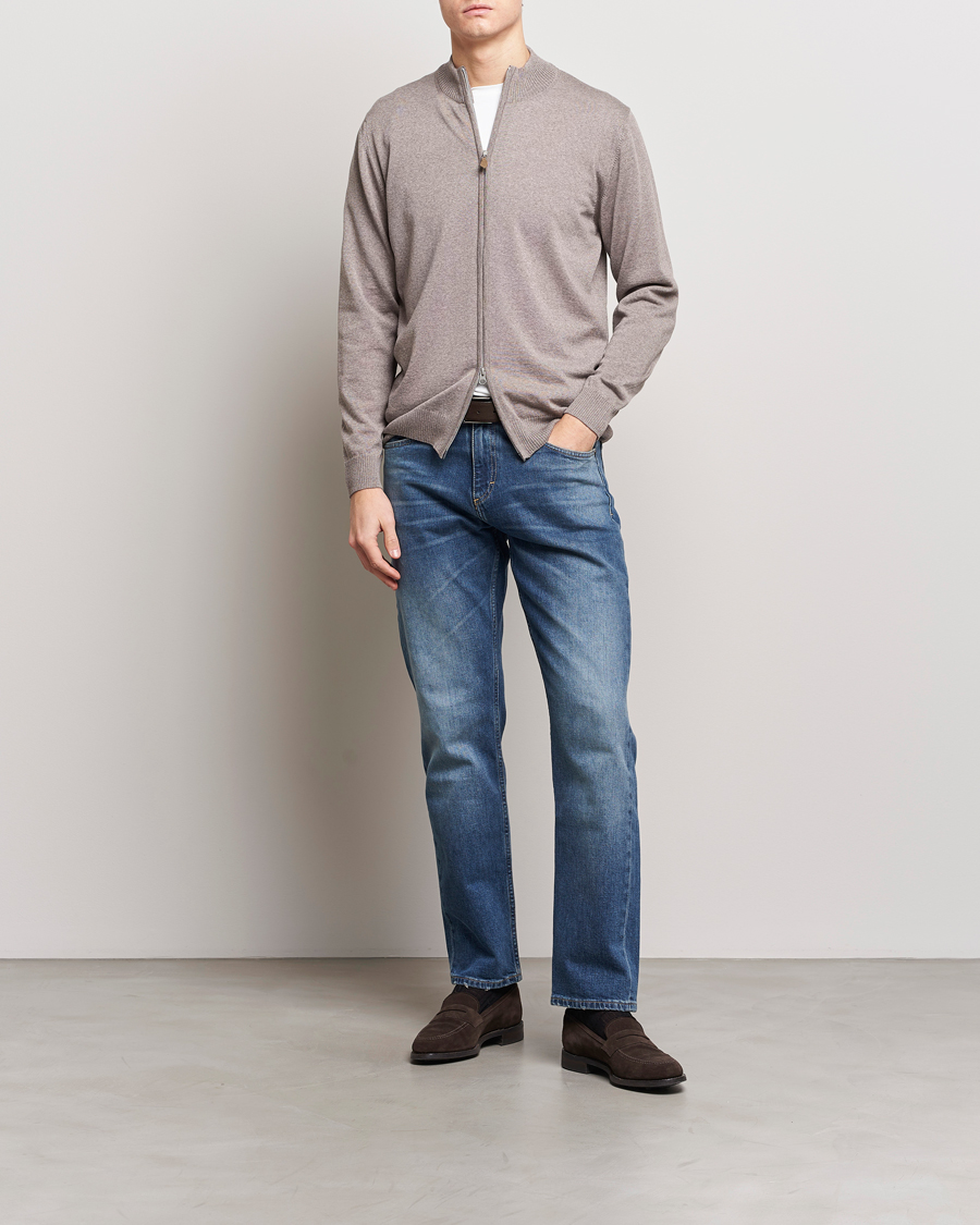 Herren | Pullover | Stenströms | Merino Wool Full Zip Mud Brown
