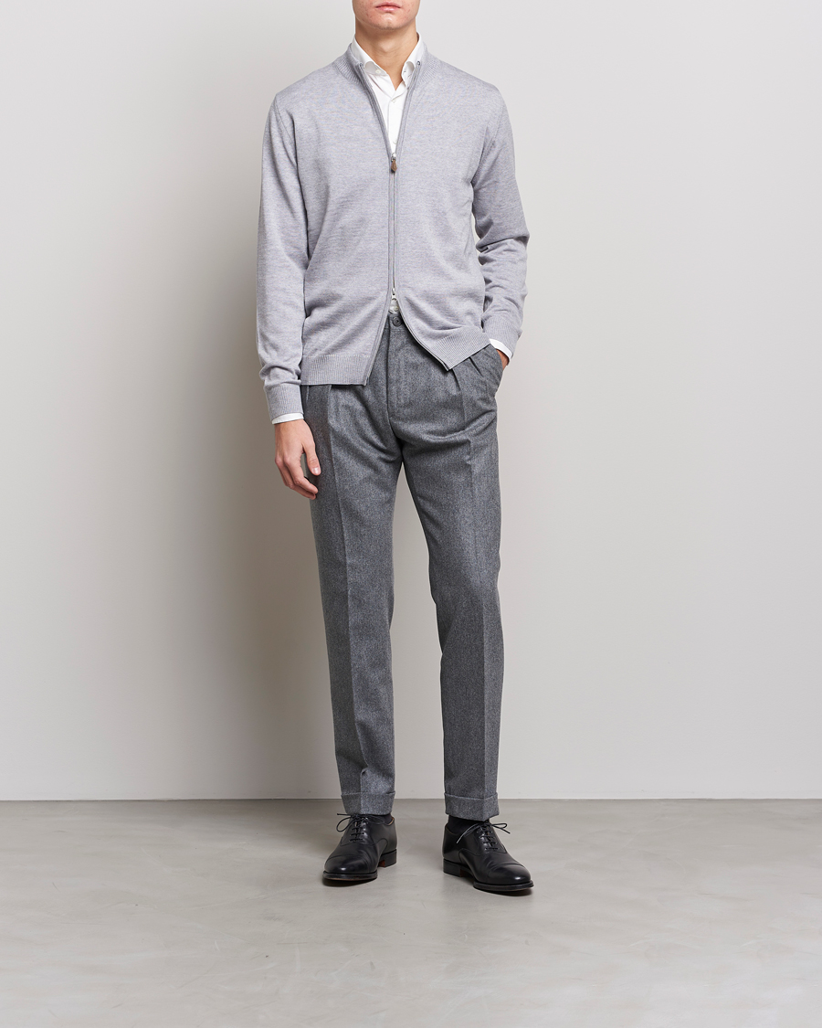 Herren | Pullover | Stenströms | Merino Wool Full Zip Light Grey