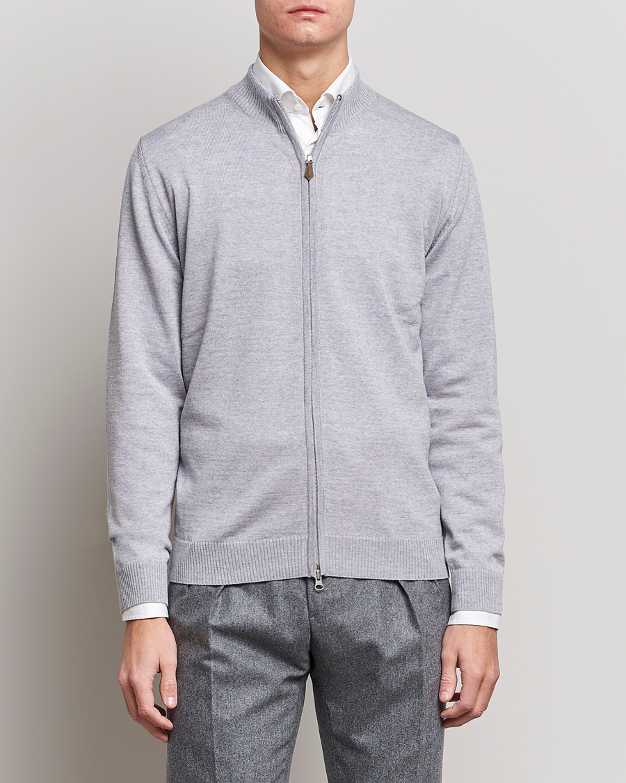 Herren | Stenströms | Stenströms | Merino Wool Full Zip Light Grey