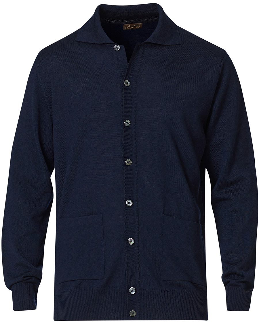 Herren | Pullover | Stenströms | Merino Wool Pocket Cardigan Navy
