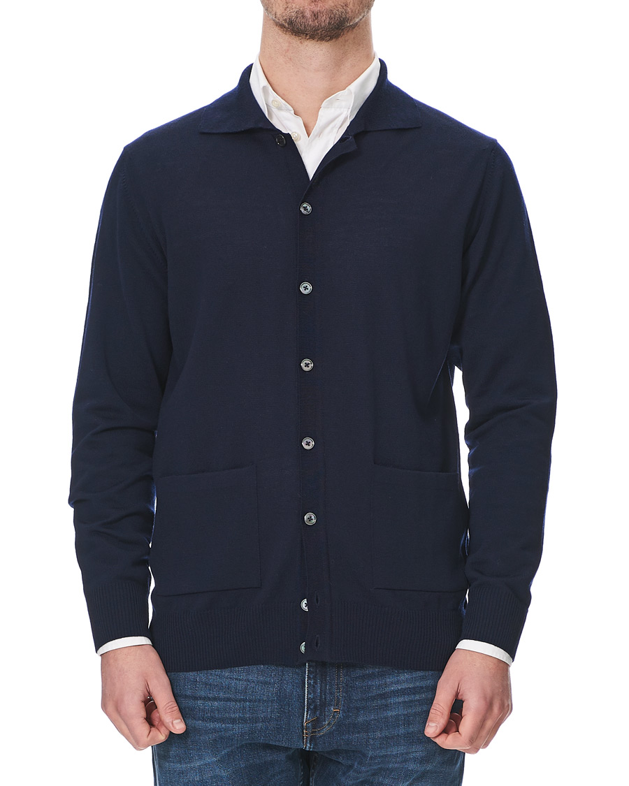 Herren | Pullover | Stenströms | Merino Wool Pocket Cardigan Navy