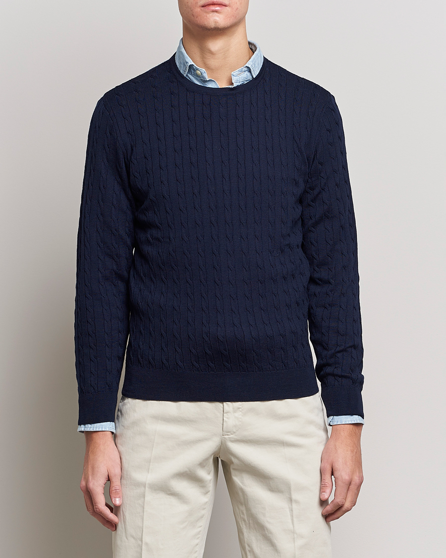 Herr |  | Stenströms | Merino Cable Crew Neck Navy