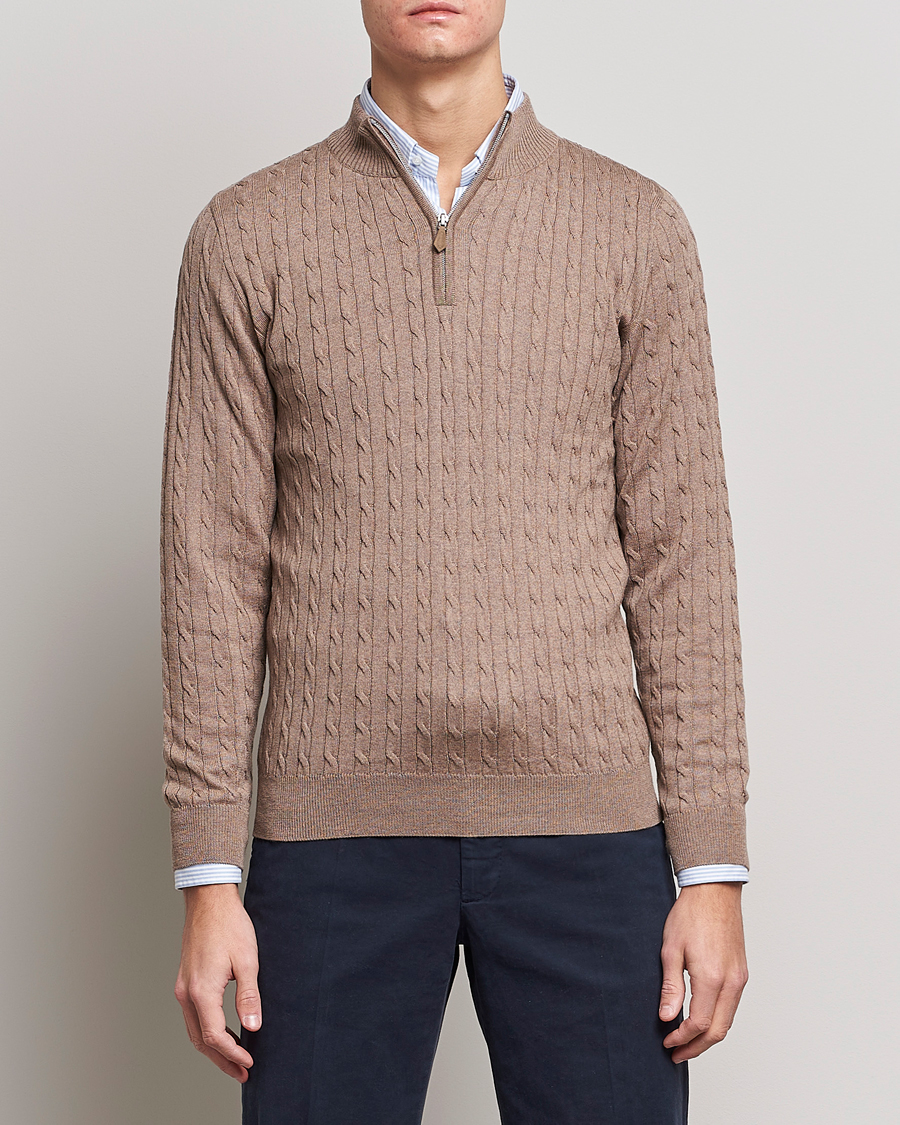 Herren |  | Stenströms | Merino Wool Cable Half Zip Camel