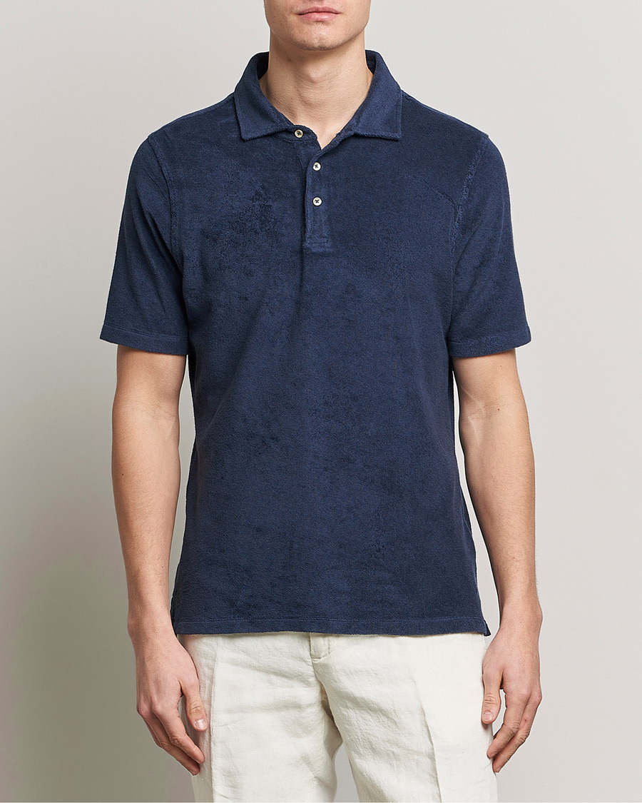 Herren |  | Stenströms | Terry Cotton Poloshirt Navy
