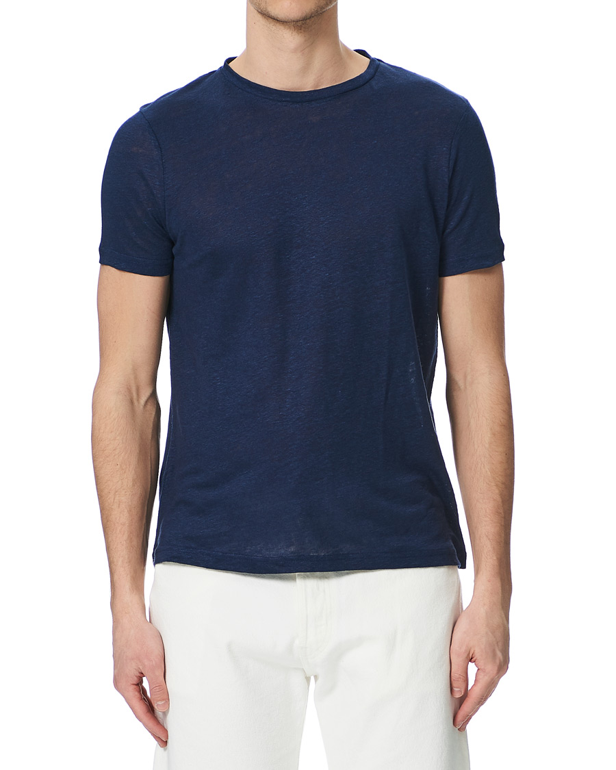 Herren | T-Shirts | Stenströms | Linen T-Shirt Navy