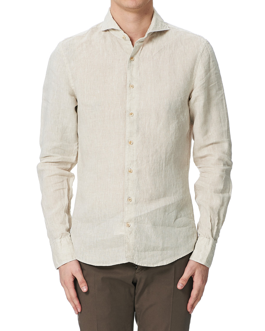 Herren | Hemden | Stenströms | Slimline Linen Cut Away Shirt Oat