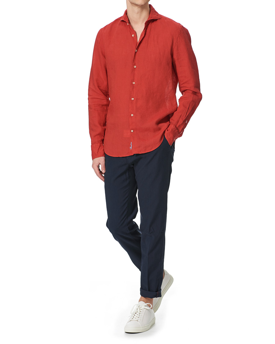 Herren | Hemden | Stenströms | Slimline Linen Cut Away Shirt Red