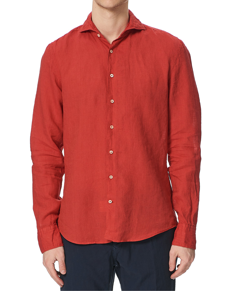 Herren | Hemden | Stenströms | Slimline Linen Cut Away Shirt Red