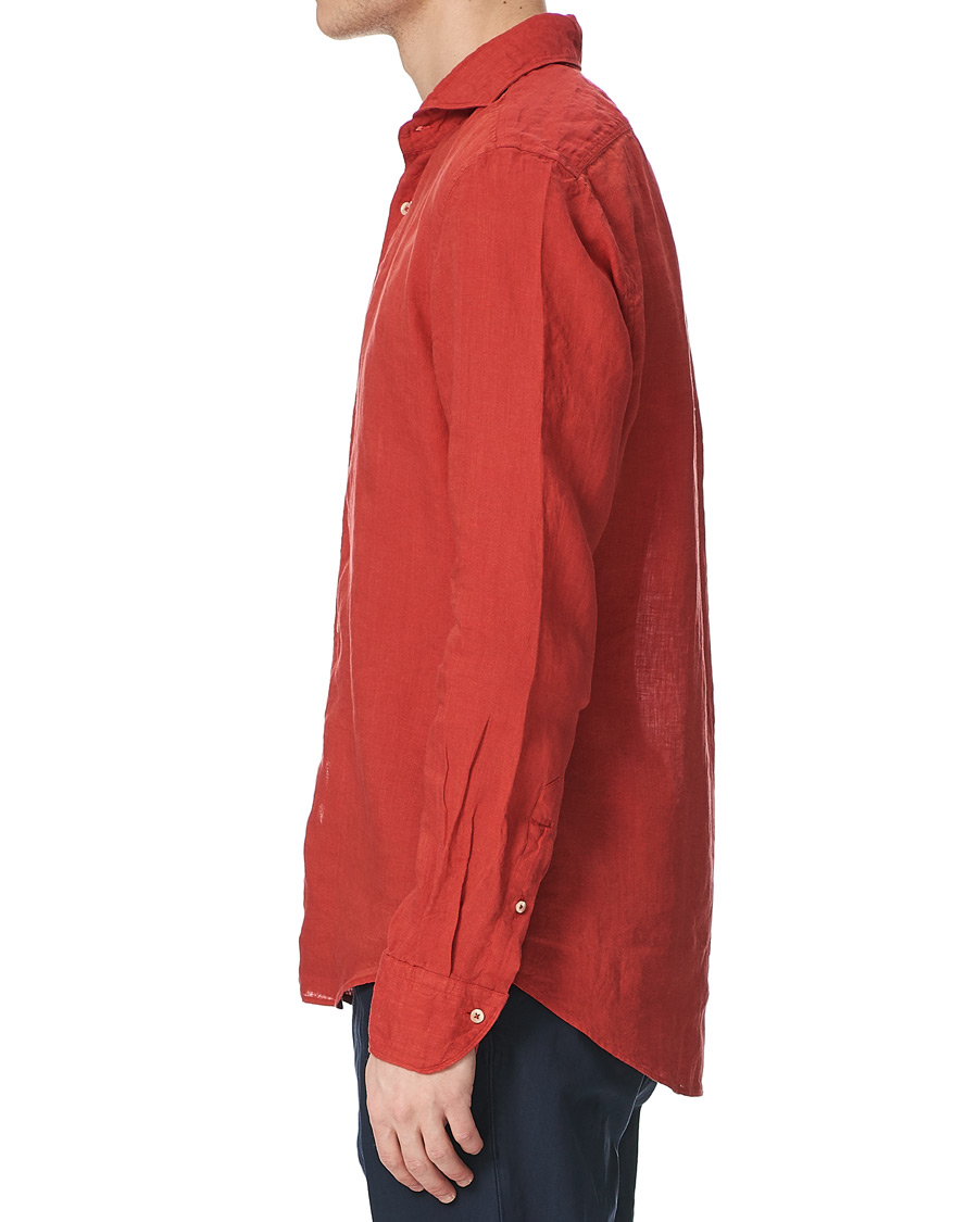 Herren | Hemden | Stenströms | Slimline Linen Cut Away Shirt Red