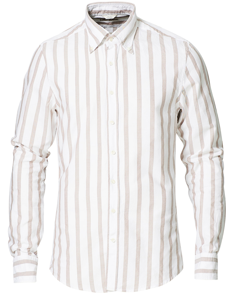Herren | Hemden | Stenströms | Slimline Wide Striped Oxford Shirt Beige