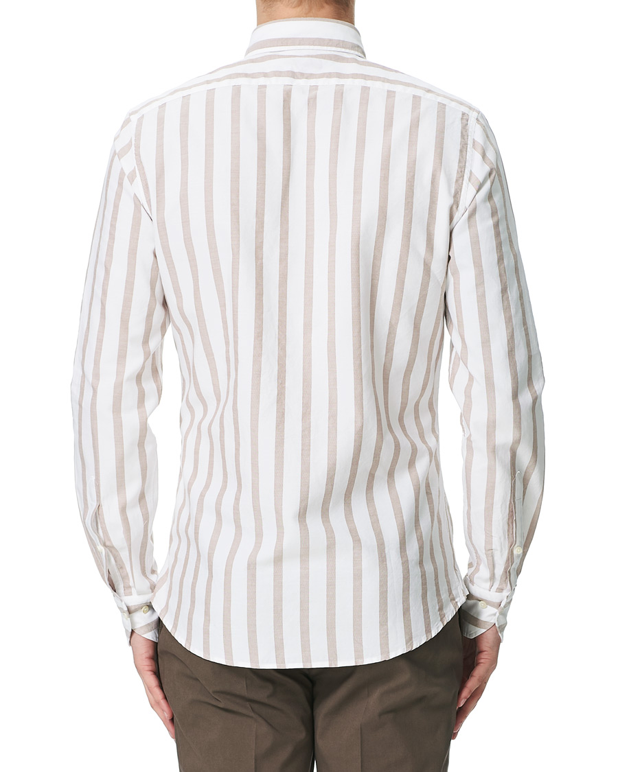 Herren | Hemden | Stenströms | Slimline Wide Striped Oxford Shirt Beige