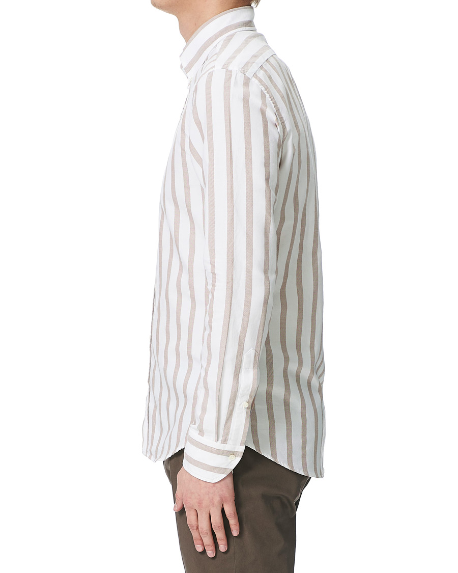Herren | Hemden | Stenströms | Slimline Wide Striped Oxford Shirt Beige