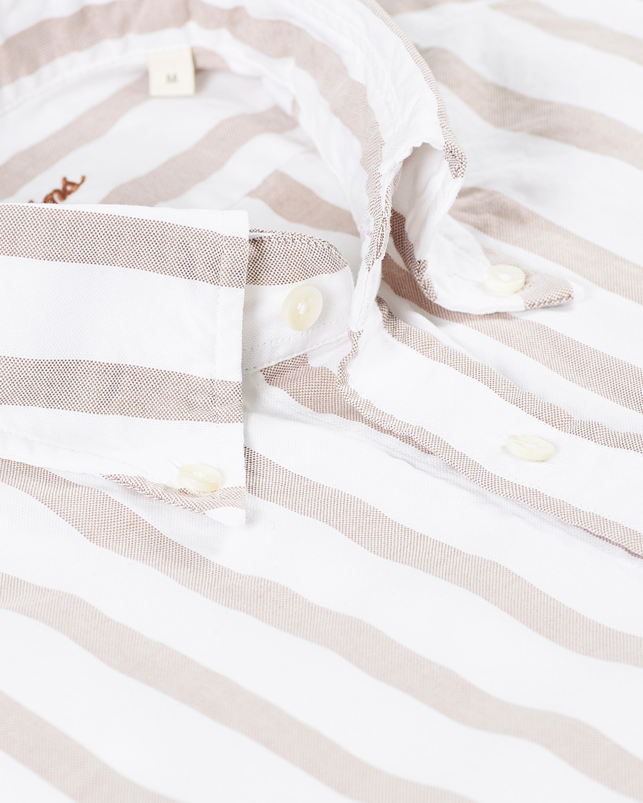 Herren | Hemden | Stenströms | Slimline Wide Striped Oxford Shirt Beige