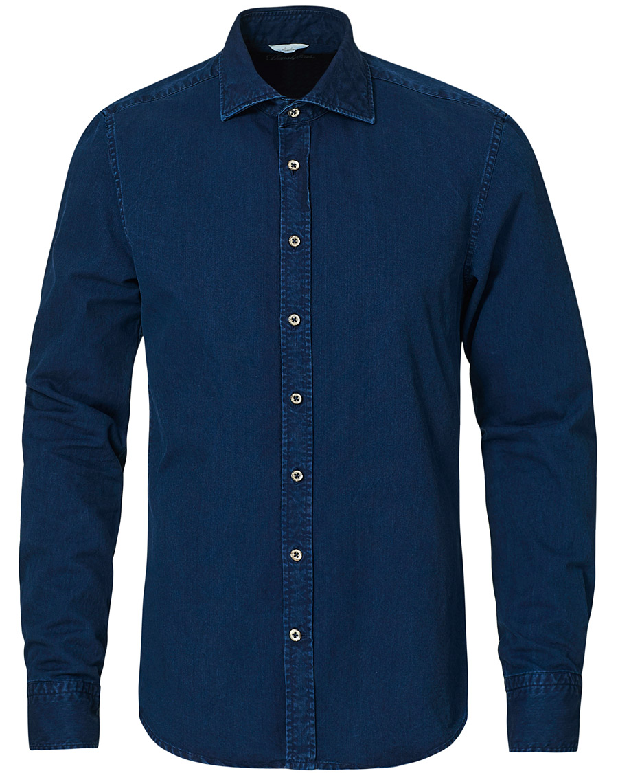 Herren | Hemden | Stenströms | Slimline Garment Dyed Shirt Dark Blue