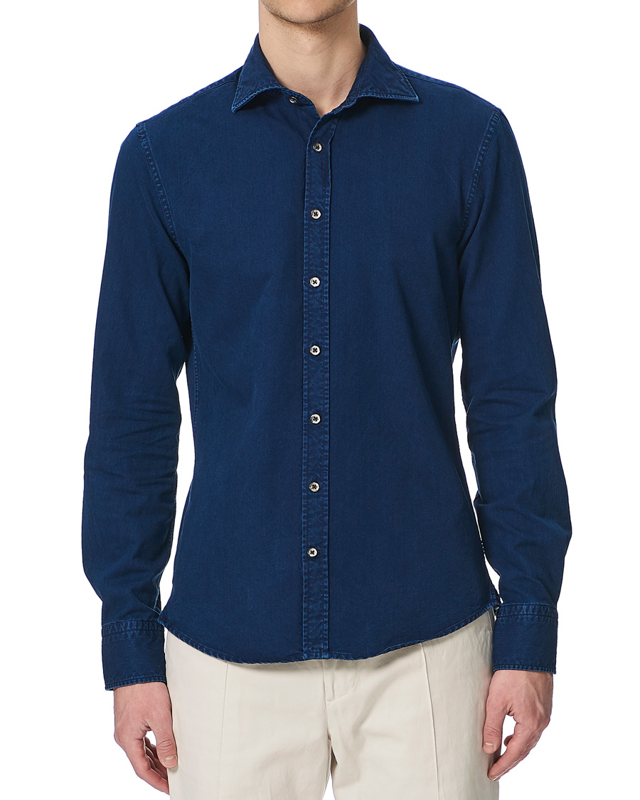 Herren | Hemden | Stenströms | Slimline Garment Dyed Shirt Dark Blue