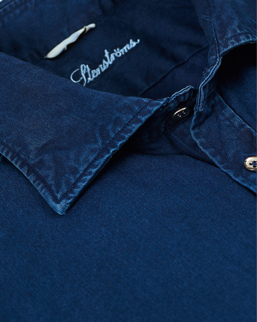 Herren | Hemden | Stenströms | Slimline Garment Dyed Shirt Dark Blue