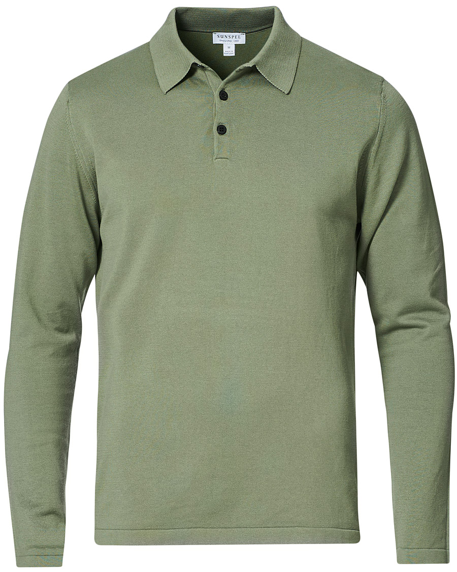 Herren | Pullover | Sunspel | Long Sleeve Sea Island Cotton Polo Shirt Light Khaki