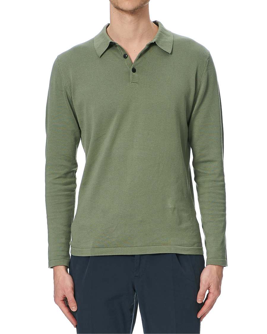 Herren | Pullover | Sunspel | Long Sleeve Sea Island Cotton Polo Shirt Light Khaki