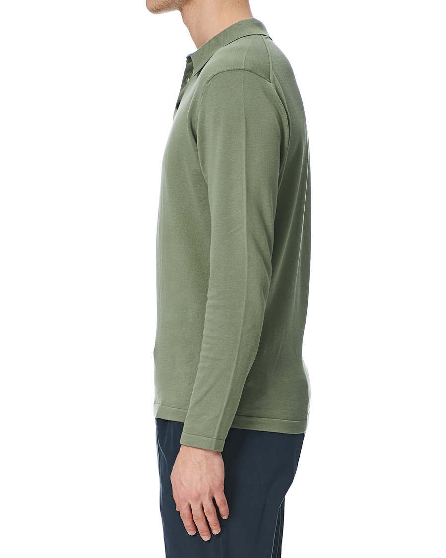 Herren | Pullover | Sunspel | Long Sleeve Sea Island Cotton Polo Shirt Light Khaki