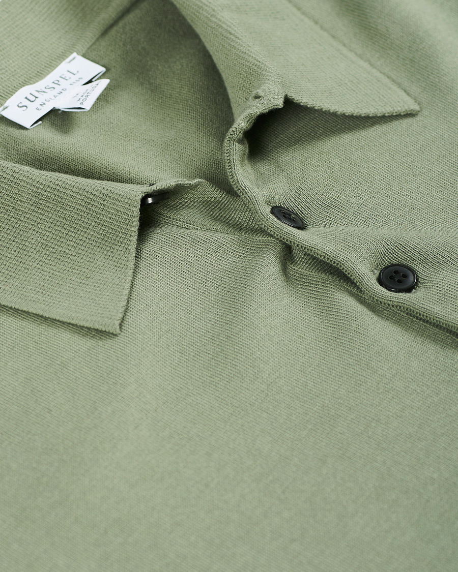 Herren | Pullover | Sunspel | Long Sleeve Sea Island Cotton Polo Shirt Light Khaki