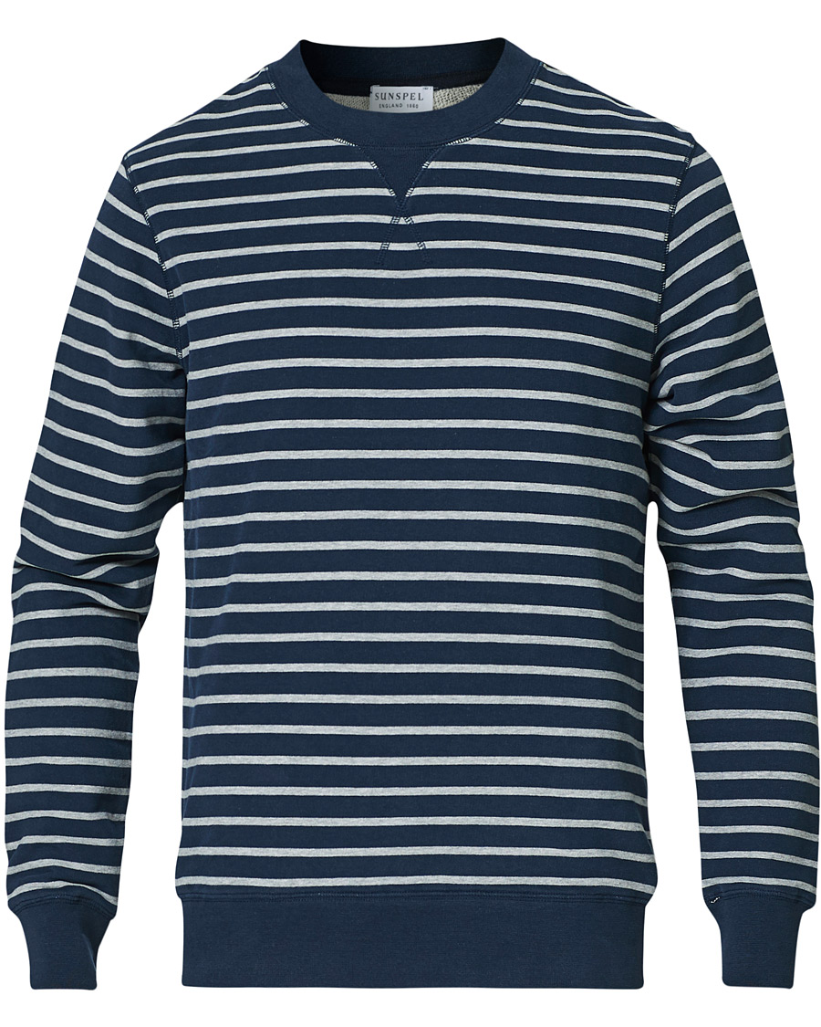 Herren | Pullover | Sunspel | Striped Loopback Sweatshirt Navy/Grey