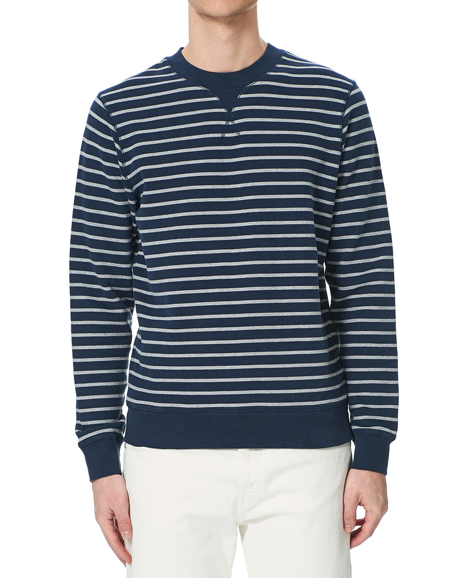 Herren | Pullover | Sunspel | Striped Loopback Sweatshirt Navy/Grey