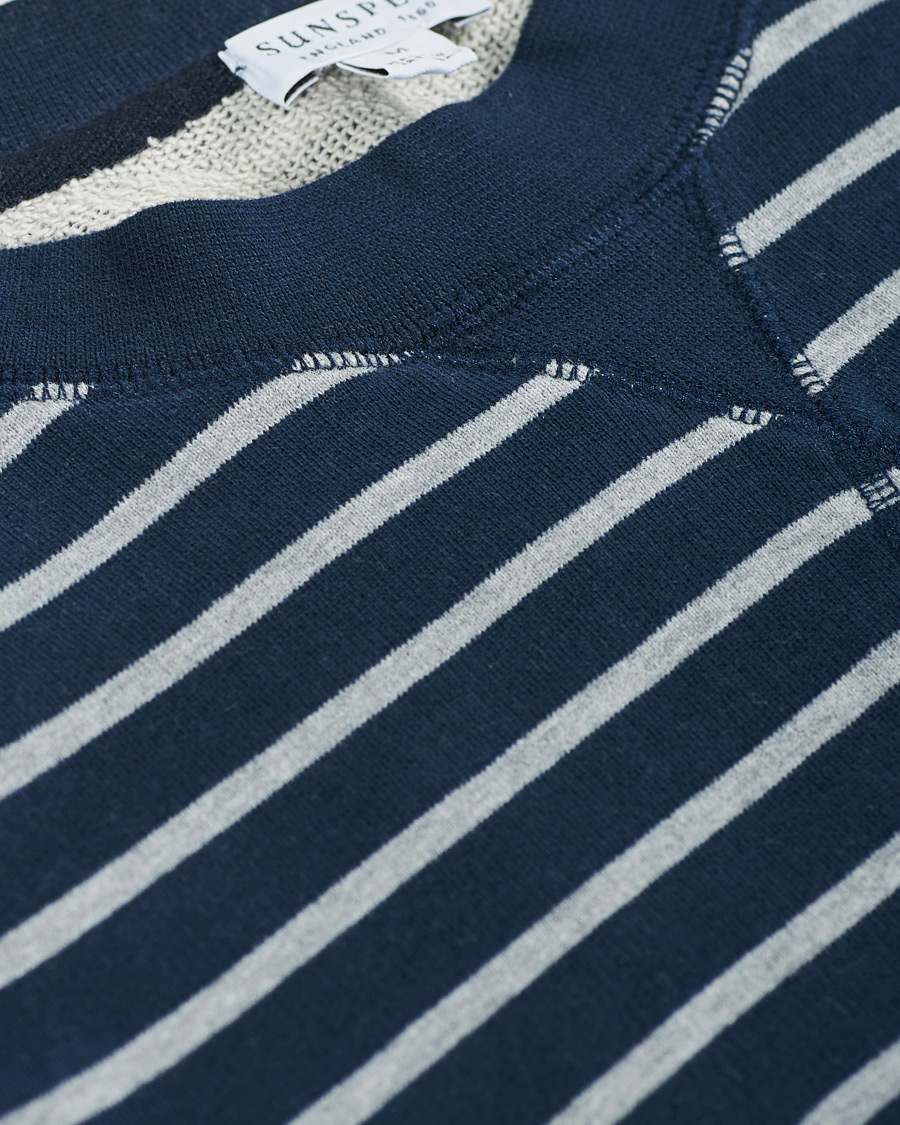 Herren | Pullover | Sunspel | Striped Loopback Sweatshirt Navy/Grey