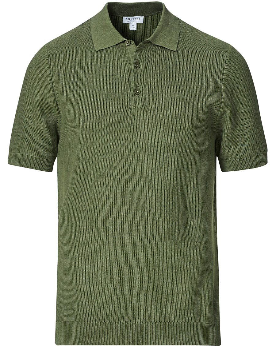 Herren | Poloshirts | Sunspel | Rack Stitch Fine Knitted Polo Light Khaki