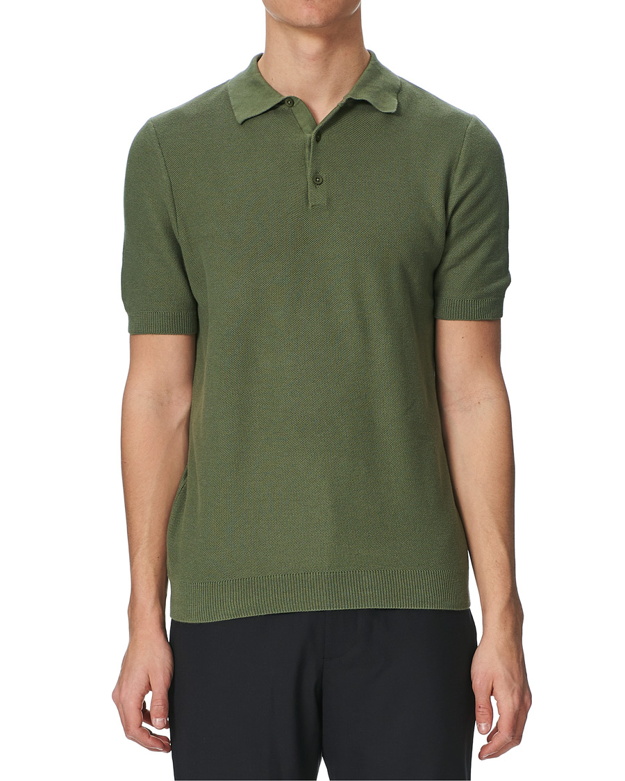 Herren | Poloshirts | Sunspel | Rack Stitch Fine Knitted Polo Light Khaki